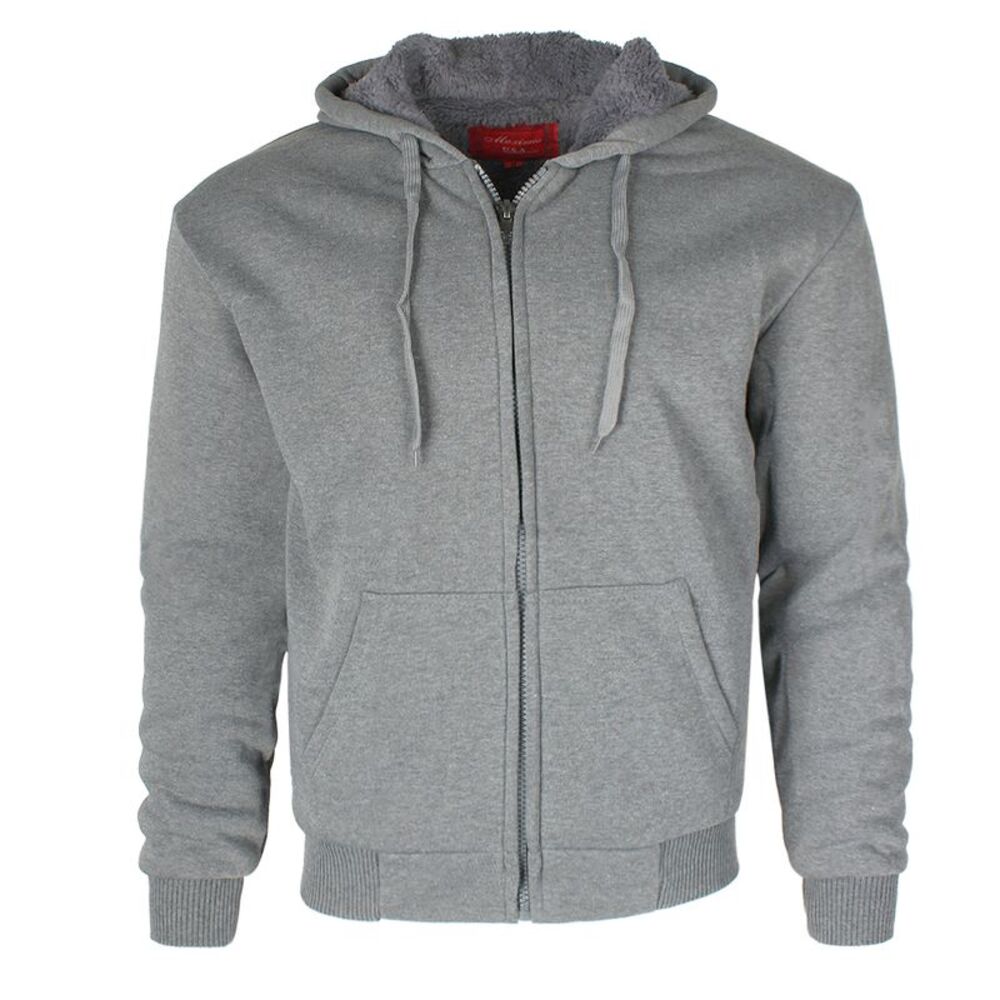 Maximos Men's 5008 Sherpa Lined Long Sleeve Full Zip Hoodie Heather Grey